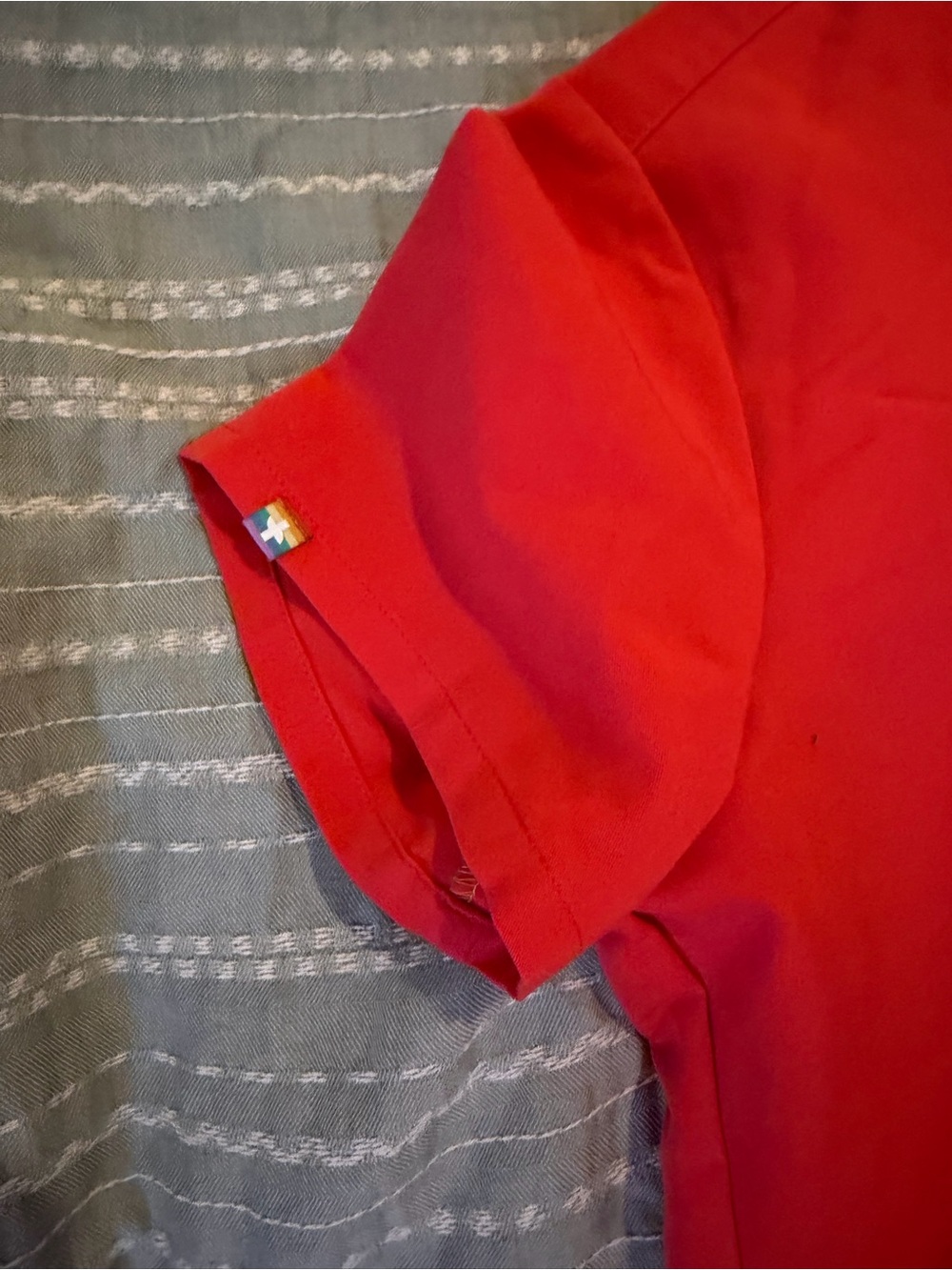Figs Red V-Neck Scrub Top with Logo Tab - Picture 4 of 5